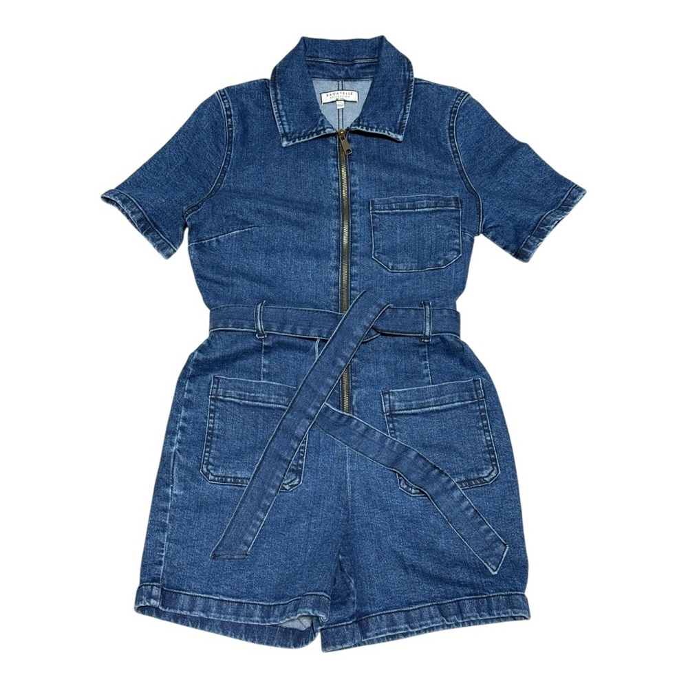 Bagatelle Collection‎ Denim Utility Romper Women’s Size 27 Belted Zip-Front - Picture 2 of 11